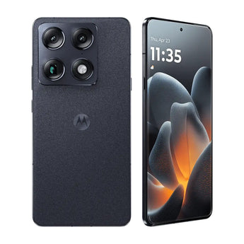 Refurbished Motorola Signature in Carbon, shown from the back and front